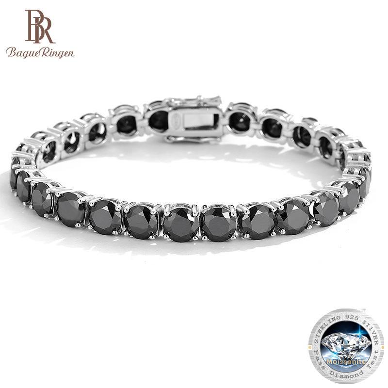 Bague Ringen Мужской браслет из муассанита с черным бриллиантом и бриллиантами S925, чистое серебро, роскошная простая теннисная цепочка с ручкой для дрели и сертификатом