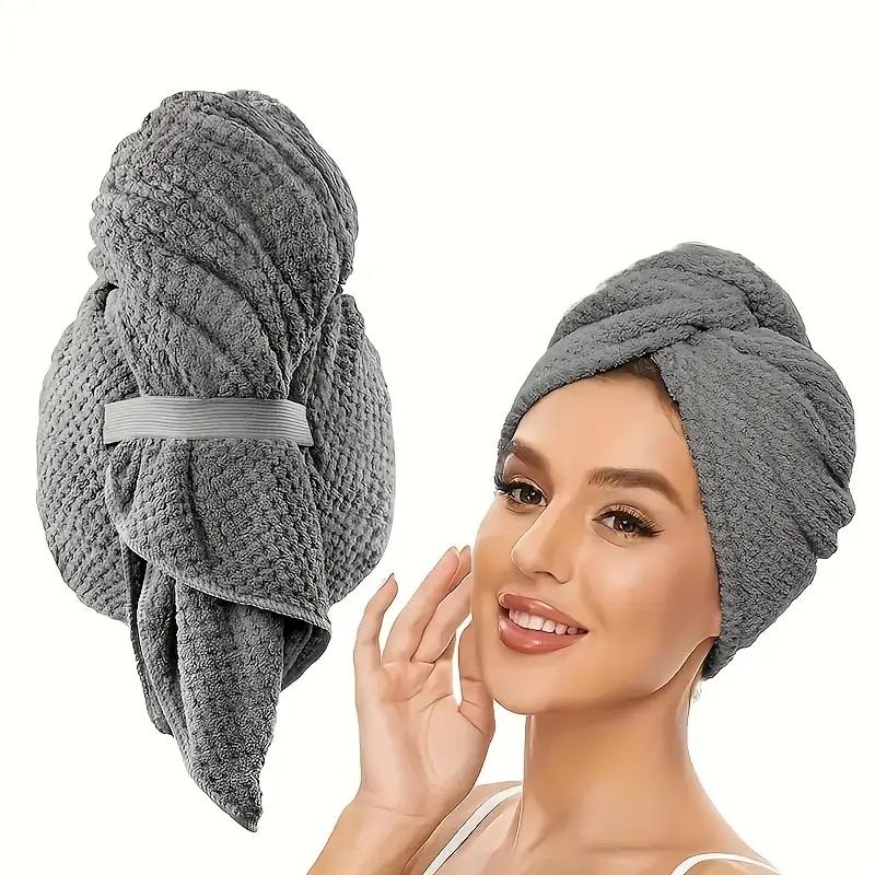 1Pc Ultra-Absorbent Microfiber Hair Towel Wrap For Women Quick Drying Soft On Curly Long Thick Hair With Secure Black Strap