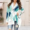 Women Plus Size Long Sleeve Open Front Draped Collar Floral Printed Curved Hem Casual Cardigan