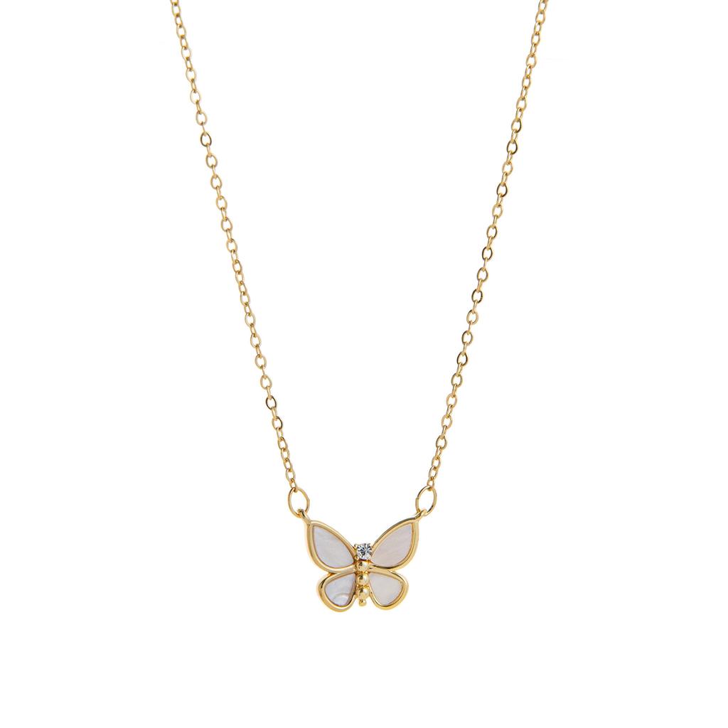 Simple Butterfly Bird Open And Close Round Album Pendant Gold Titanium Steel Necklace Electroplated Copper 18K Real Gold