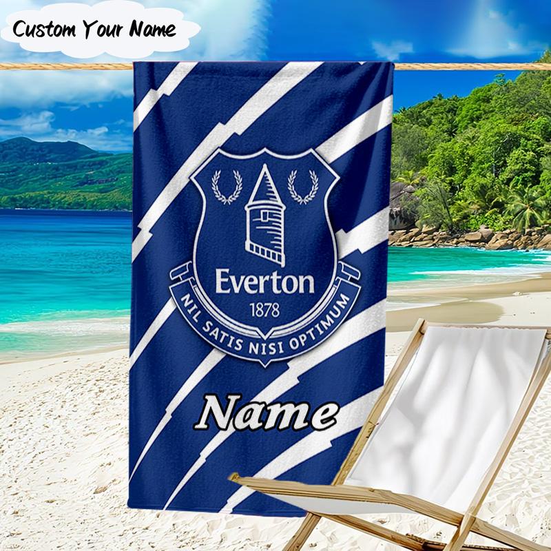 1PC Custom Name Beach Towel Everton Football Crest Beach Towel, Suitable for Camping, Travel, Beach Accessories, Super Absorbent, Family Gift