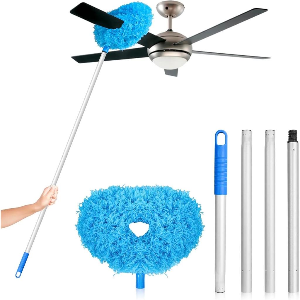 JFengqi Reusble Microfiber Ceiling Fan Duster with 13" to 49.7" Extendable Handle Pole, Blue