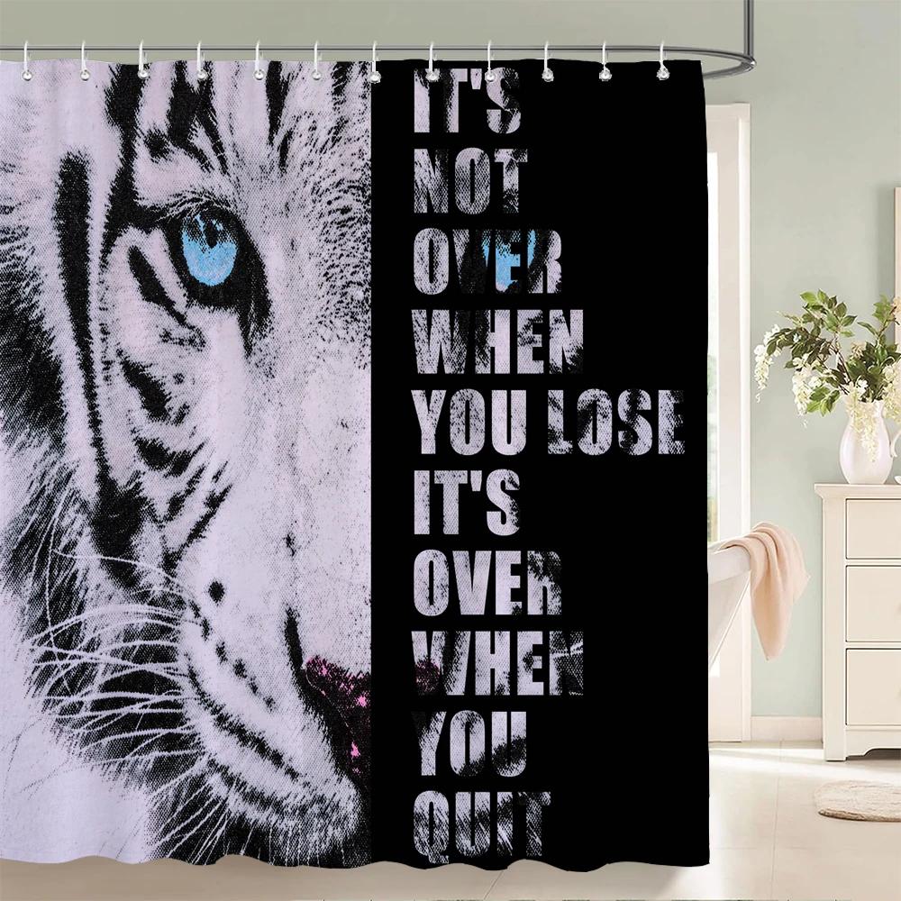 Black Animal Printed Shower Curtain Lion Tiger Creative Bathroom Curtain Decor Polyester Fabric Bathtub Curtain With Hooks