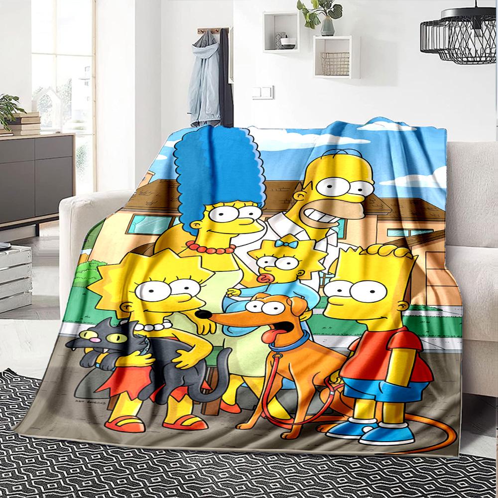 Simpsons Family Flannel Blanket Super Soft Warm Cozy Blanket For Sofa Bed Office Travel Allseason Home Decor Gift