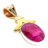 Red Ruby(Simulated) Handmade 925 Sterling Silver Two Tone Pendant 1.50" Z0J89