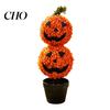 Autumn Seasonal Home Decor Artificial Pumpkin Topiary Tree, Halloween Face Faux Boxwood Plants with Stake, Indoor Party Props Fall Thanksgiving