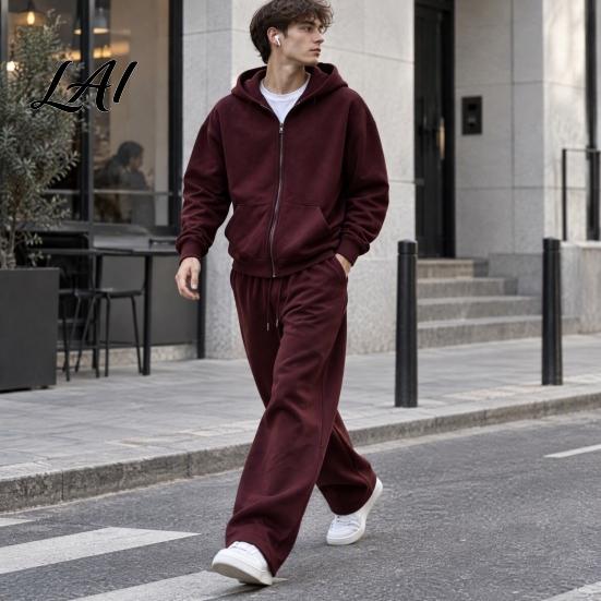 Two Piece Workout Set Men Tracksuit 2 Pieces Set Hoodie Coat Drawstring Sweatpants Active Fitness Outfits Outdoor Activities Outfit Solid