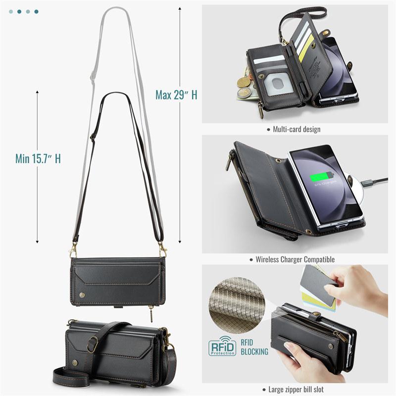 CaseMe Кожаный чехол-книжка для Samsung Galaxy Z Fold 7 5G 6 5 4 3 S26 Ultra S25 Edge S24 FE S23 S22 S21 S20 Plus Note 20 Кошелек на молнии Чехол-кардхолдер