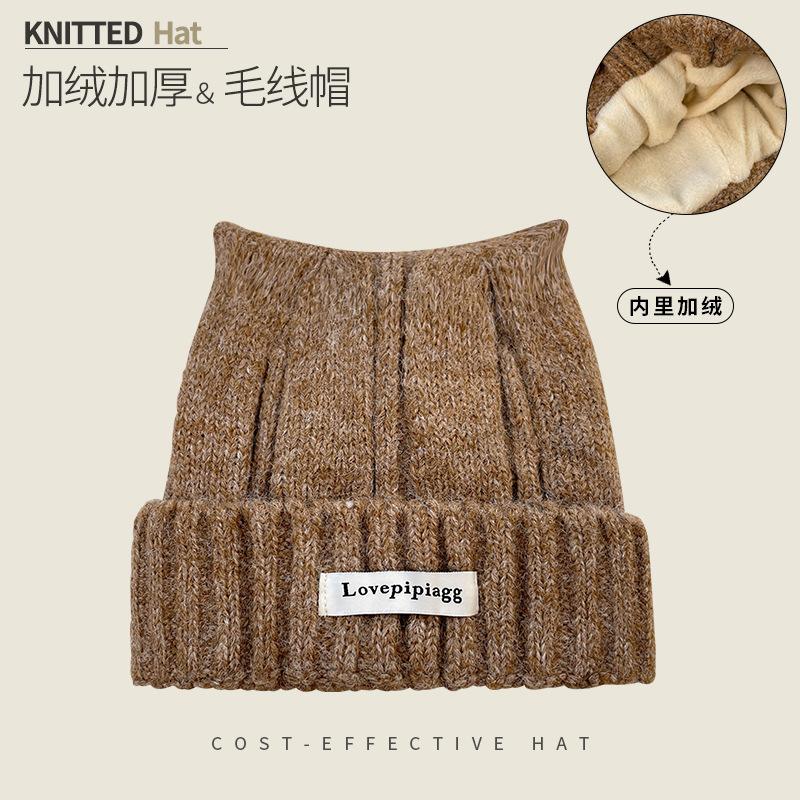 Fleece thickened cold-proof cat ear hat women's autumn and winter windproof wool hat warm ear protection small knitted hat