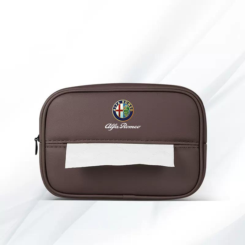 YUPR7 Car Tissue Box Holder Leather Car Armrest Napkin Case Sun Visor Backseat Bag For Alfa Romeo 4C 159 166 Spider Giulia 156 147 GT