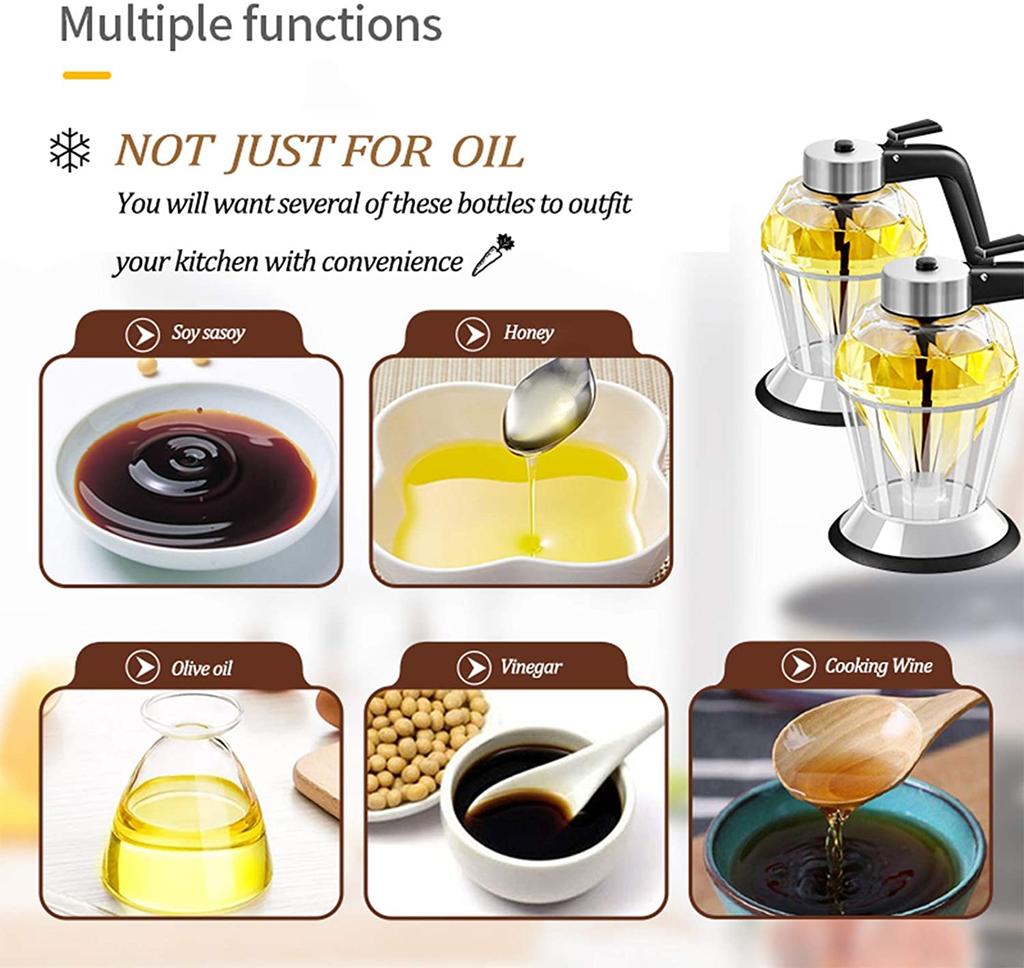 Diamond Glass Honey Dispenser 200ml Oil Bottle Large Capacity Vinegar And Sauce Dispensers Kitchen Tool Non-Slip Silicone Bottom