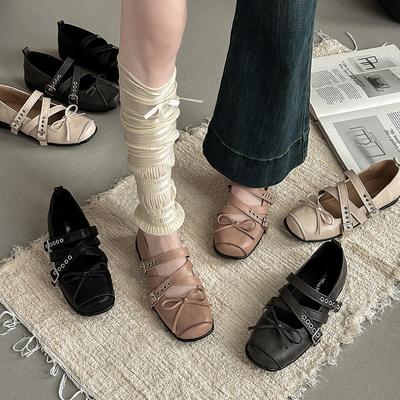 Модные универсальные балетки Французские ретро туфли одинарные Дизайнерские туфли Квадратный носок Перекрестная пряжка Мэри Джейн Женские летние