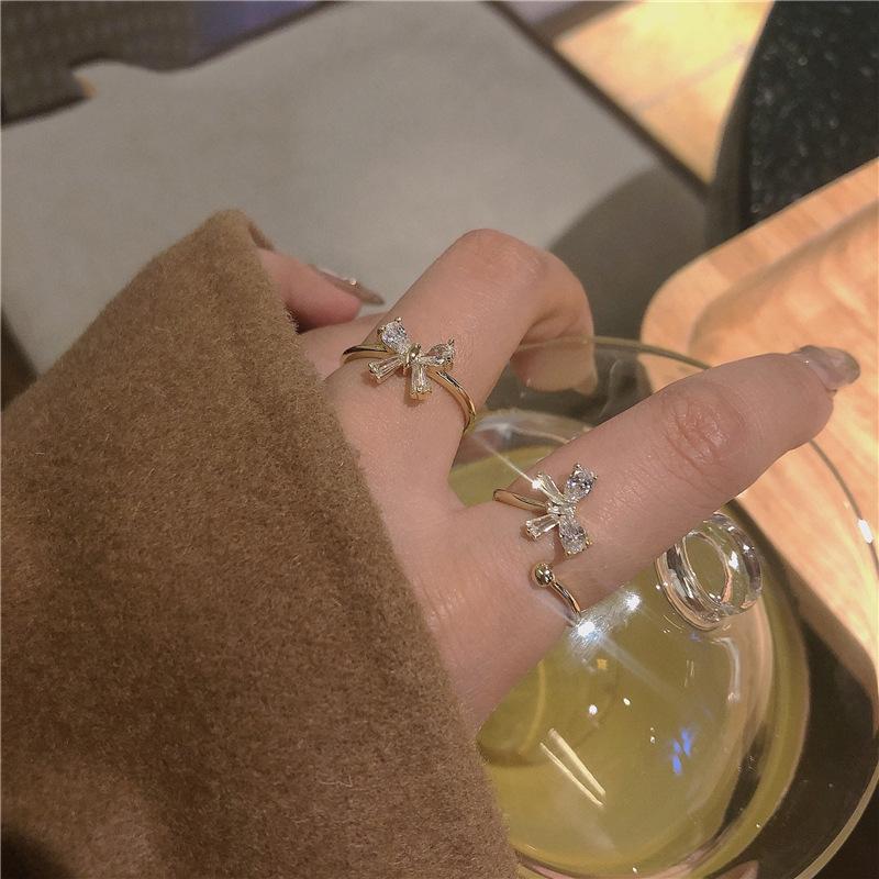 Super Flash Butterfly Open Ring Zircon Adjustable Light Luxury Advanced Sense Index Finger Ring Female