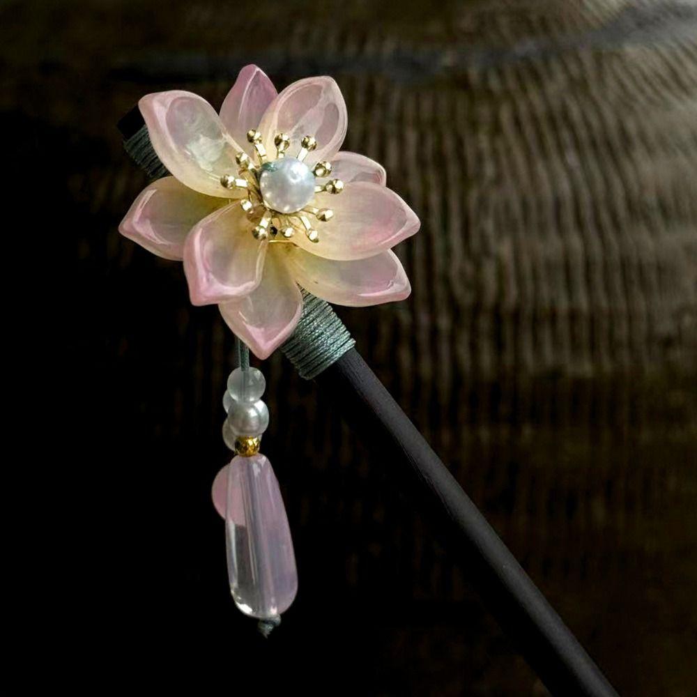 Retro Wooden Hairpin Chinese Style Party Hair Bun Decorative Flower Hair Sticks  For Disk Hair