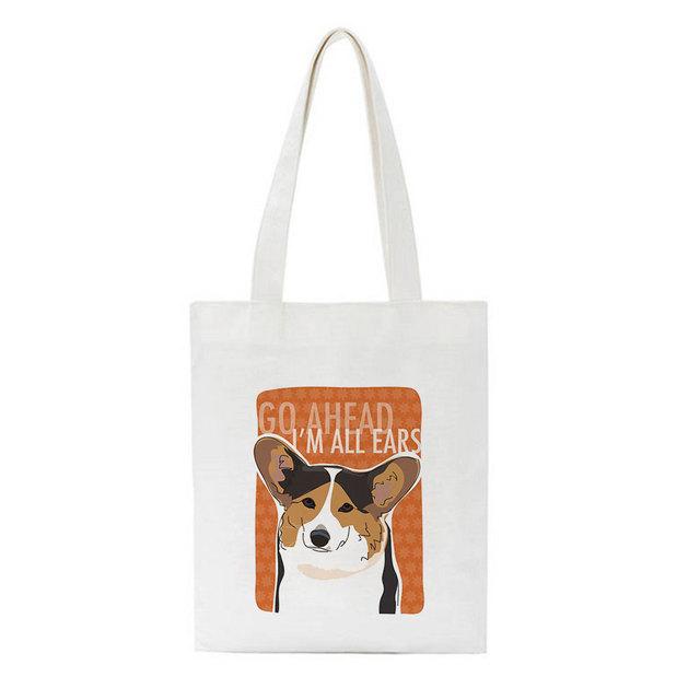 Женская сумка, модная холщовая сумка Kawaii Corgi с буквенным принтом, повседневная большая вместительная женская сумка Harajuku, новая забавная винтажная сумка-шопер с героями мультфильмов, сумки на плечо