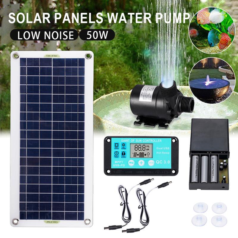 50W Solar Panel Kit 12V Solar Cells Panel Water Pump with 10A Controller Low Noise DC Brushless For Outdoor Garden Irrigation