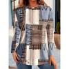 Women's Round Neck Long Sleeved T-shirt - Vibrant Geometric Patterns, Color Block Matching, and Lace Up Details