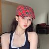 Ретро Клетчатый Берет Короткий Козырек Тканевая Шляпа Художника Повседневная Британская Шляпа Вперед Вечеринка