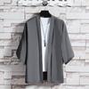 Men's Japanese Kimono Shirts Casual Open Stitch Lightweight Yukata Fashion Black Cardigan 3/4 Sleeve Outwear for Summer Vacation
