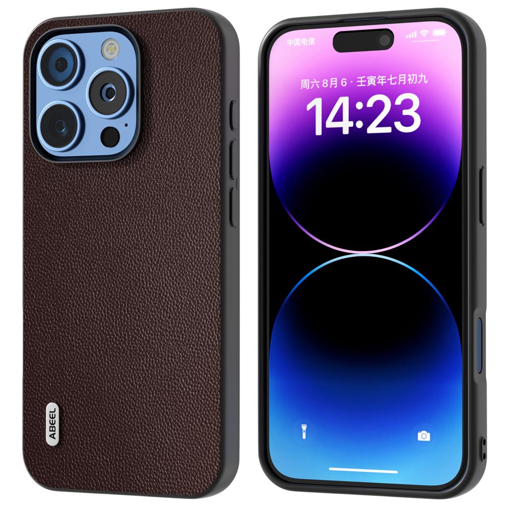 ABEEL For iPhone 16 Pro Max Case Anti-Drop Genuine Cow Leather PC Phone Cover