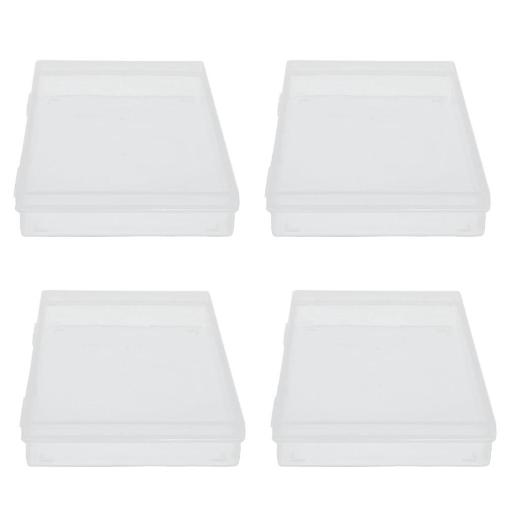 4pcs Transparent Hinged Cover Box PP Storage Container Multipurpose Storage Box Office Supplies