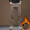 Men's Winter Fleece Casual Pants Youth Slim Straight Warm Trousers Thickened Thermal Stretch Male Clothes