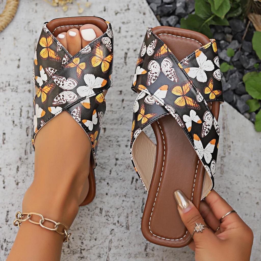 Women's Square Toe Slippers Retro Open Toe Flat Casual Beach Shoes for Women Outdoor Light Women's Slides Shoes Female Sandals