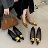 2025 New Pointed Dwarf Cat with Shallow Mouth Metal Buckle Versatile Professional Commuter Work Women's Single Shoes