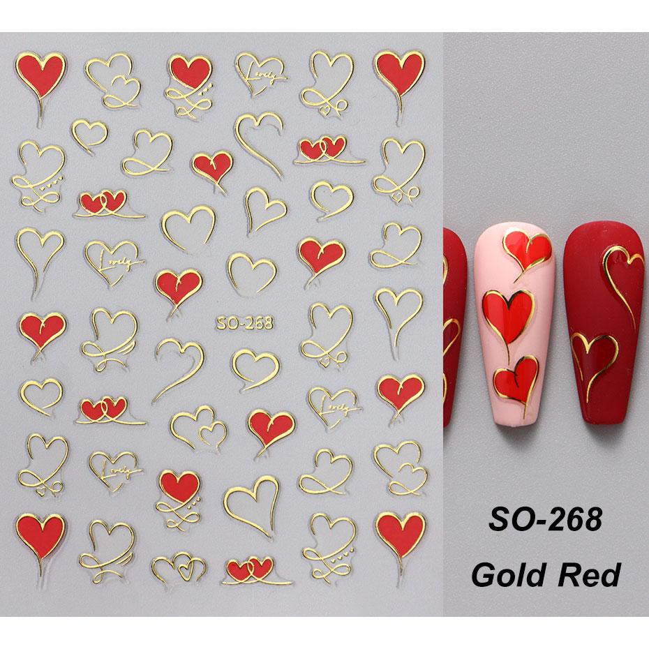Наклейки для ногтей в виде сердечек 3D красные розовые золотые наклейки для дизайна ногтей с любовью клейкие наклейки для ногтей на День святого Валентина слайдер для маникюра