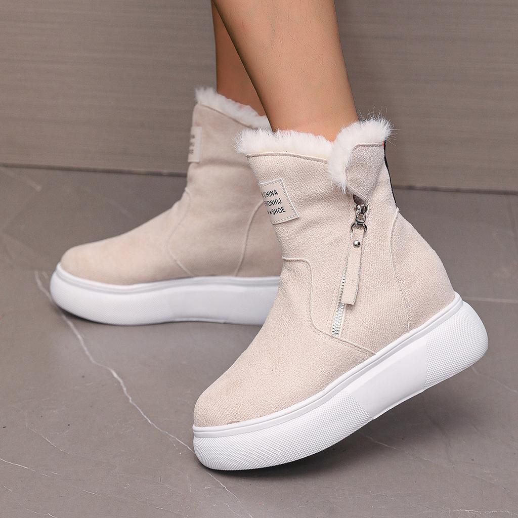 Chunky Platform Wedge Heel Furry Ankle Boots Women 2025 Winter Side Zip Thick Bottom Fluffy Fur Snow Boots Warm Plush Suede Shoe