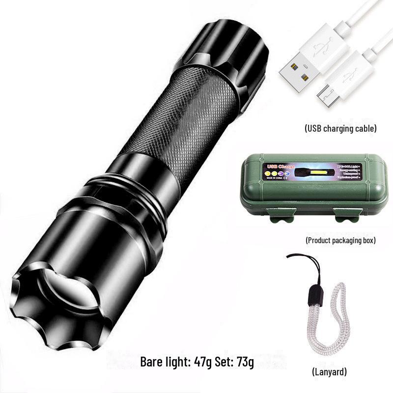 Мини-фонарик LED из алюминия, перезаряжаемый через USB, суперяркий - Портативный, с большим радиусом действия, многофункциональный для использования на открытом воздухе