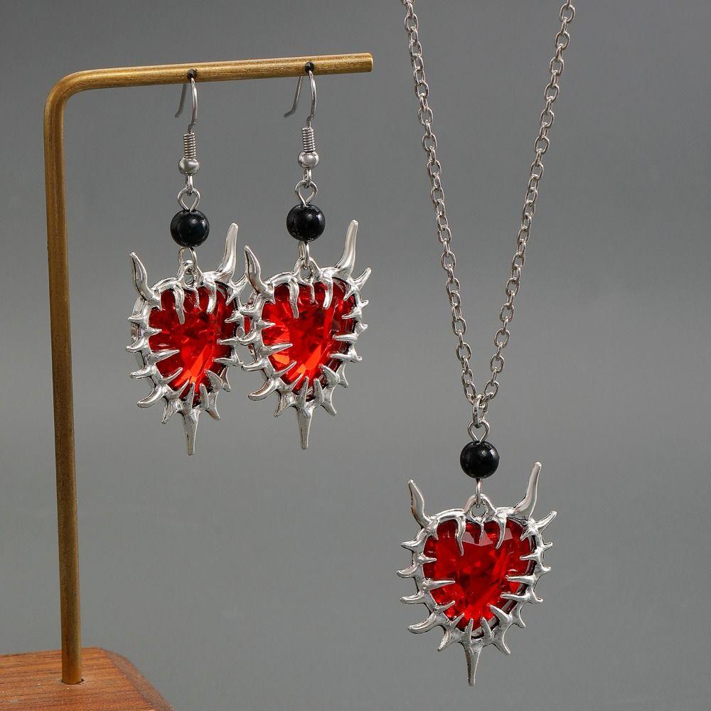 Zinc Zinc Alloy Thorn Love Pendant Necklace Luxury Dangle Earrings Set Black Necklace Earring Set Club
