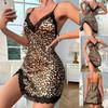 Women Pajama Sexy Leopard Dress Nightdress Side Split Lace Sleep Dress Female Lingerie Nightgown Homewear Clothing