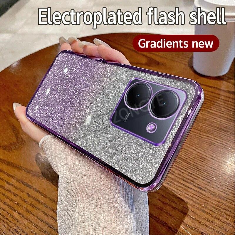 For VIVO Y36 4G Case Electroplating Luxury Soft Glitter TPU Back Cover VIVO Y36 5G Phone Casing For Girl Woman