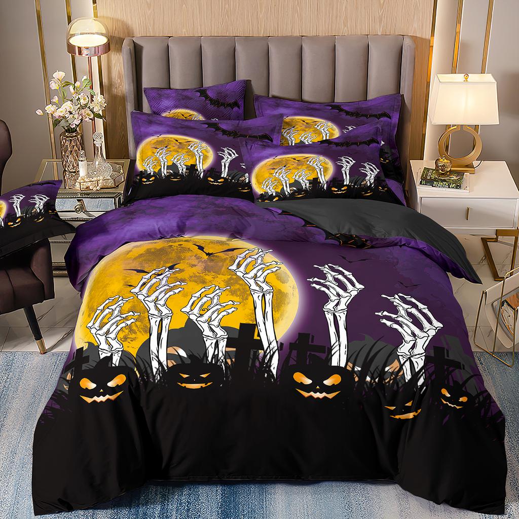 Halloween Soft Material Comfortable Breathable Pumpkin Pattern Duvet Cover 3d Printed Bedding Set Suitable For All Seasons