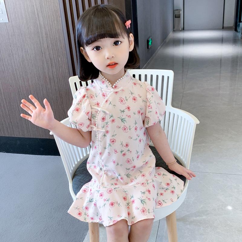 Детское платье Cheongsam для девочек, летнее платье в китайском стиле