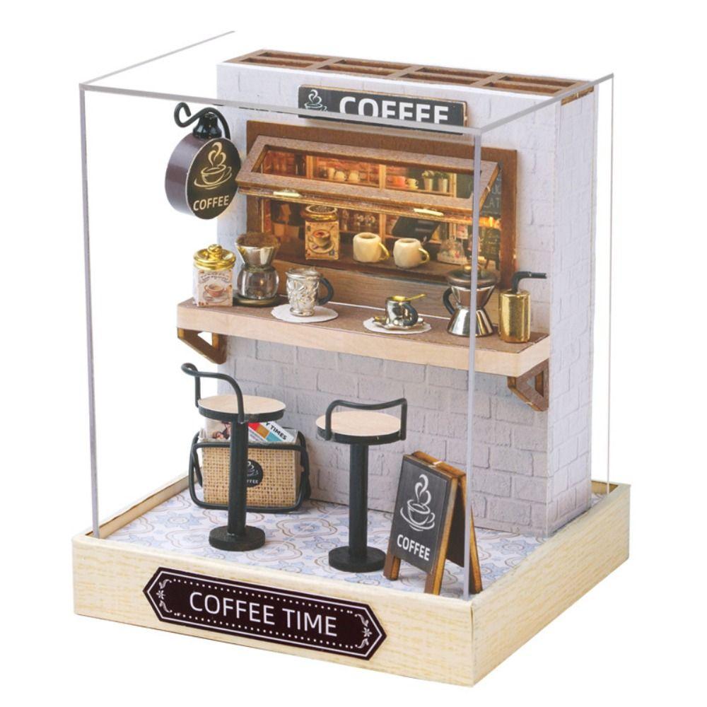Coffee Shop Model Mini Doll House Miniature DIY Small House Kit DIY Miniature Dollhouses Girls