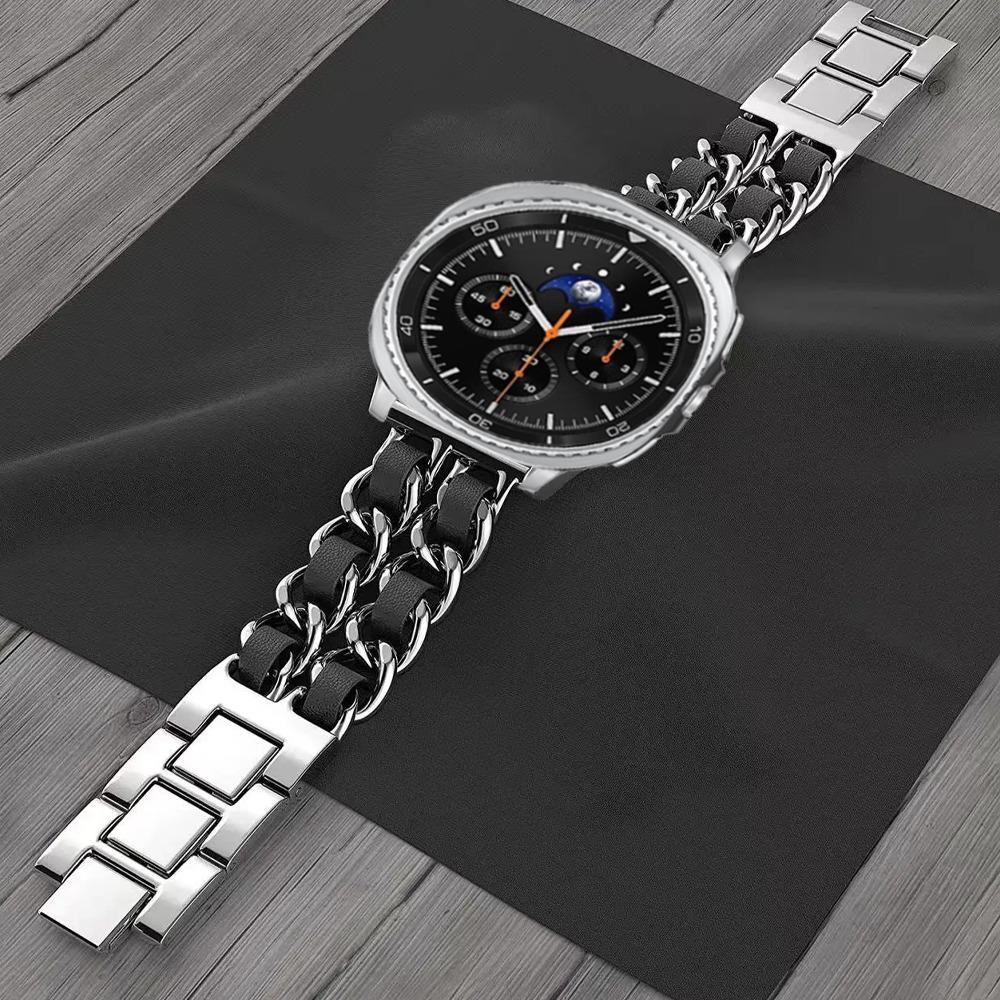 Металлический+Кожаный ремешок для Samsung Galaxy Watch 8 Classic 46мм/Ultra 47мм Модный браслет для Galaxy Watch 8 44мм 40мм Спортивный ремешок