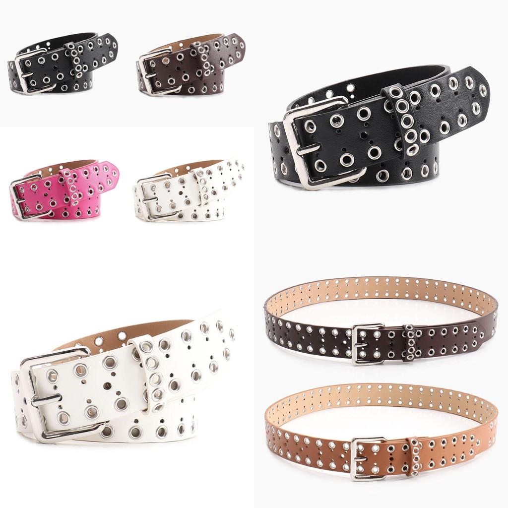 Women Hollowed Metal Leather Belt With Alloy Buckle For Casual Wear And Street Style