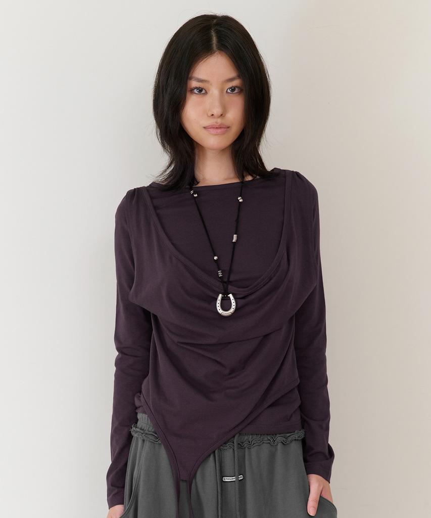 THEVINYLHOUSE Draped Layered Ls Tee(W) Purple