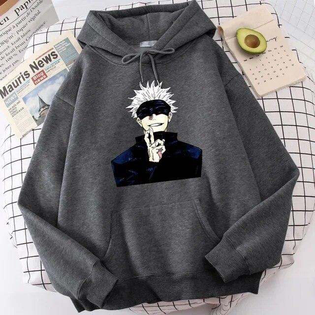 Женская толстовка с принтом Jujutsu Kaisen аниме Satoru Gojou, теплая осенняя толстовка с капюшоном в стиле Харадзюку, модный свободный спортивный костюм