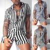 Men's Short Sleeve Striped Printed Turtleneck Outside Sexy Home Jumpsuit