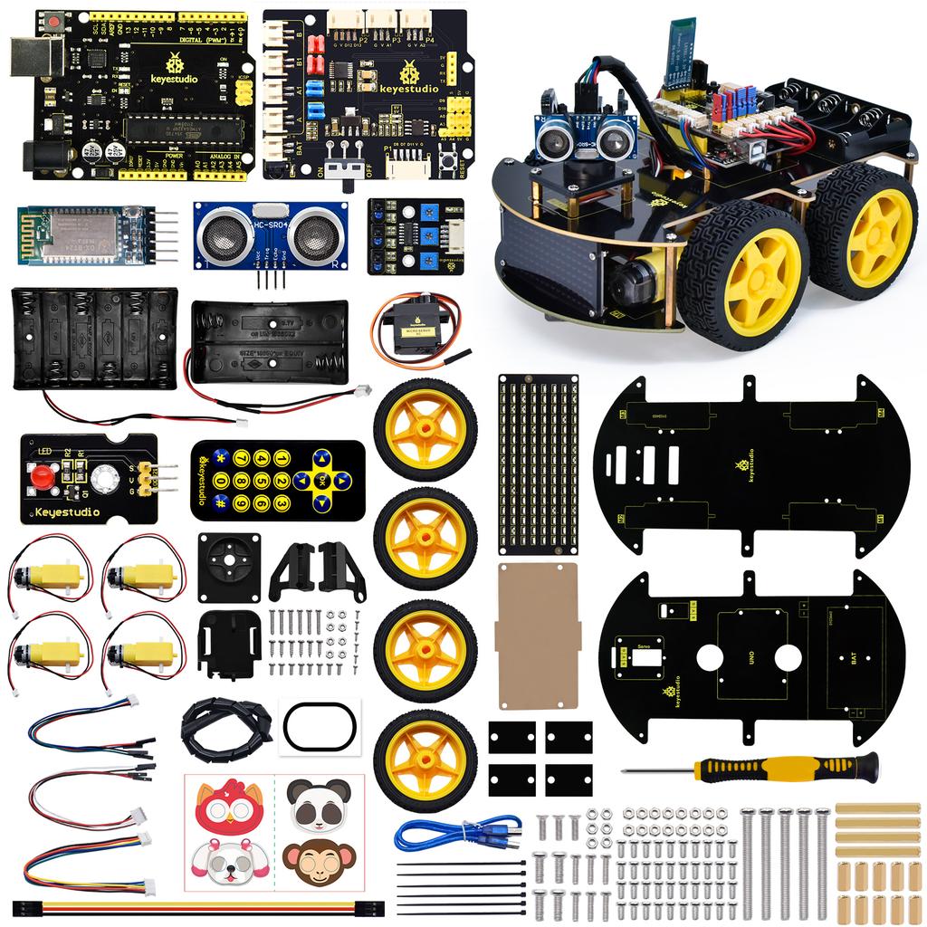 Keyestudio 4WD Multi BT Умный автомобиль для Arduino Комплект Робот Обновленная V2.0 С LED-дисплеем Stem EDU / Программирование Scratch DIY Робот-машина