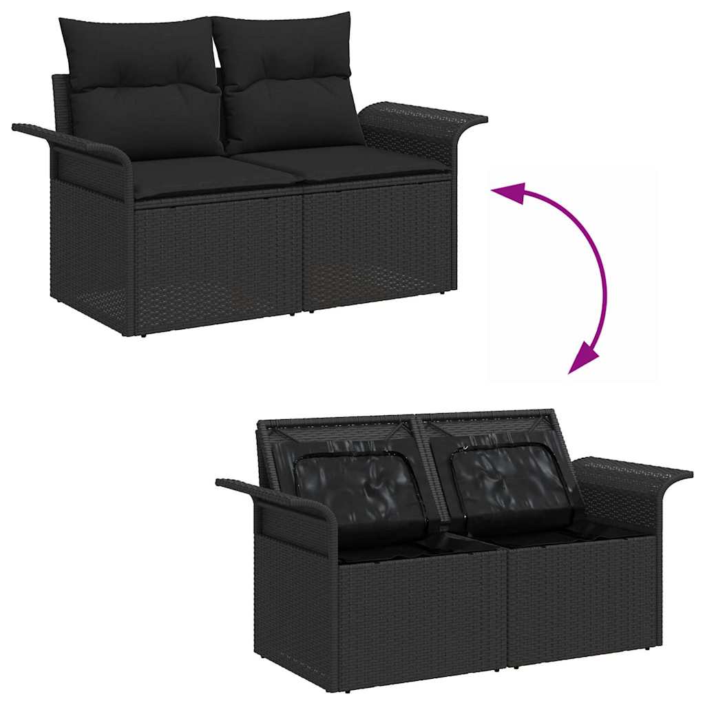 Garden Sofa Set with Storage 6 pcs Black Poly Rattan
