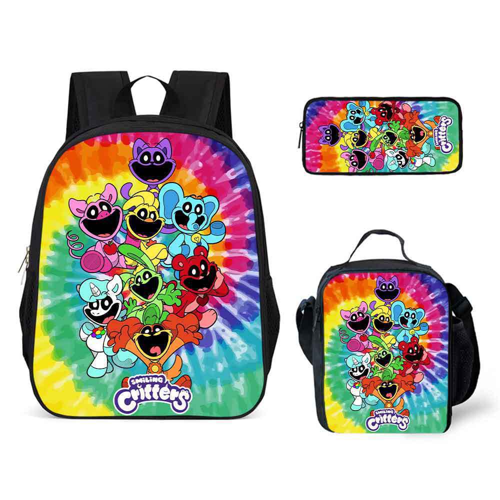 Smiling Critters Cartoon Backpack Shoulder Bag Pencil Case 3-Piece Set, Kids School Bookbag