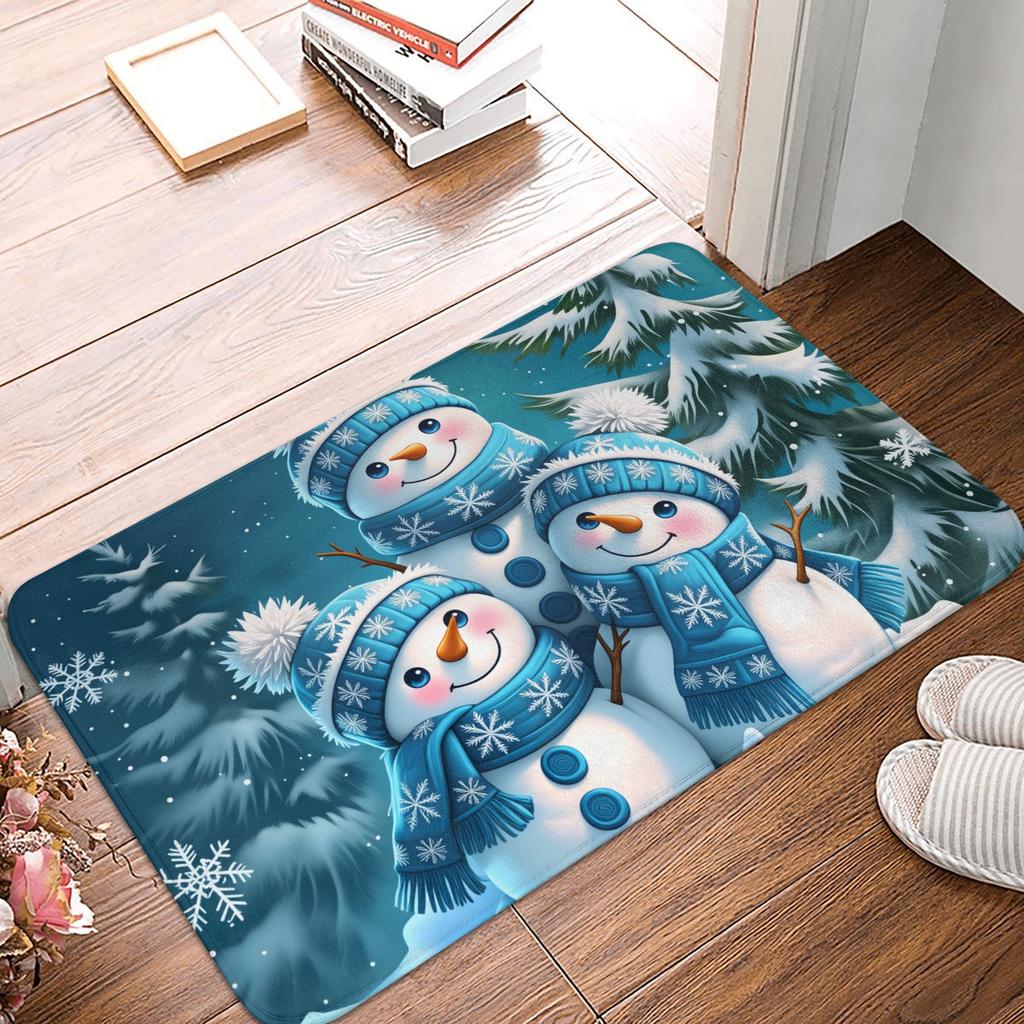Snowman Pattern Merry Christmas Doormat Non-Slip Entrance Kitchen Bath Door Floor Mat Toilet Carpet Rug