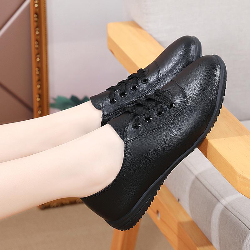 Women's Shoes Flat Heel Soft Sole White Shoes Leather Shoes Spring and Summer New Versatile Breathable Non-slip Women's Single Shoes Versatile