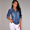 Винтажная джинсовая рубашка с длинным рукавом в европейско-американском стиле для женщин