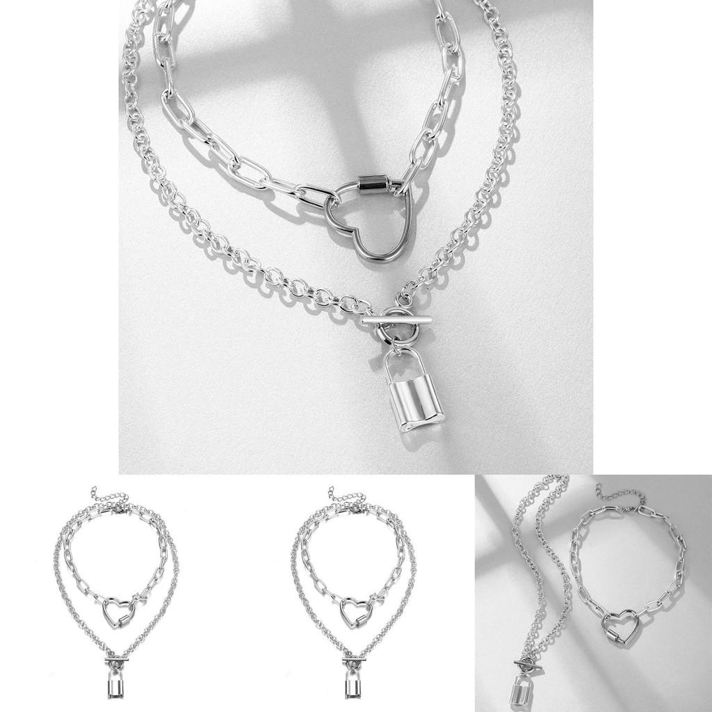 Stylish Multi-layer Silver Heart Lock Necklace For Women Perfect For Fashion Lovers And Gifts