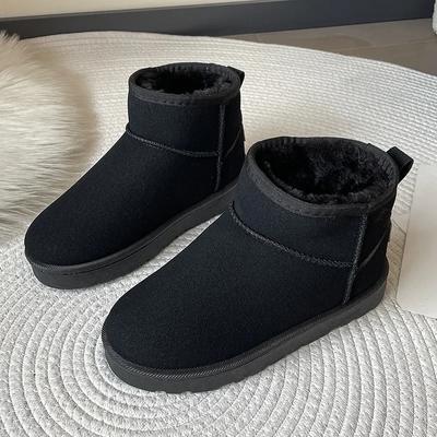 Мода 2024 года, женские зимние ботинки на плоской подошве с замшевой подошвой и плюшевой отделкой, теплая повседневная обувь, зимние новые толстые готические модные туфли для женщин, сапоги